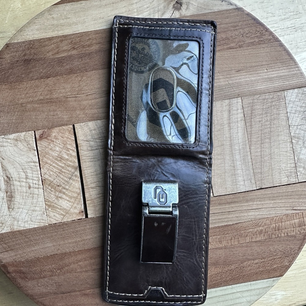 Fossil University Of Oklahoma Bifold Wallet Money Clip Credit Card Slots Brown